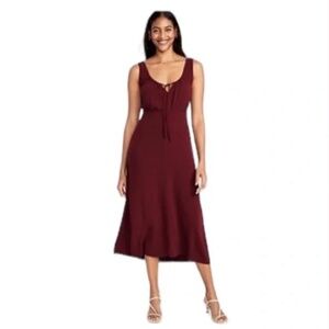 OLD NAVY Burgundy | Maroon Empire Waist Sleeveless Crepe Midi Dress L NWT